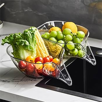 Multifunctional Drain Basket, Kitchen Drainage Basket Funnel, Multi Functional Drain Basket with Spout, Multi-functional Kitchen Drain Basket, Vegetable Strainer Draining Basket, Transparently & Grey