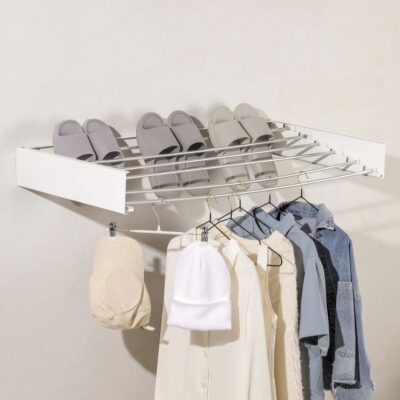 Stainless Steel Space Saver Folding Cloth Dryer Stand Wall Mounted Retractable Clothes Drying Rope Hanger, Foldable Cloth line Use Indoor and Outdoor for Home (Size 75 * 11CM) (White)
