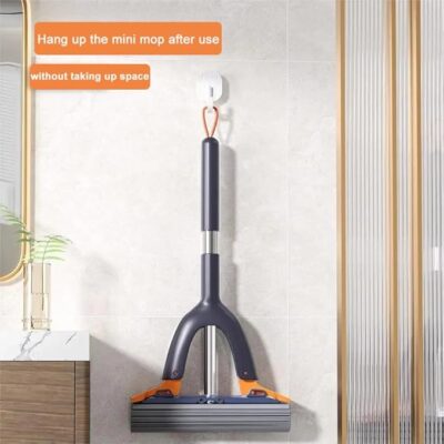 Portable Self Squeeze Mini Mop, Small Mop Cleaning Sponge mop for kitchen Counter Desktop (Navy Blue)