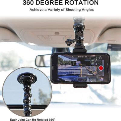 Car Cup Phone Holder, Universal Phone Mount in Dashboard, Car Window, Glass Flexible Bracket Adjustable Snake Mount 360 Rotation Clip Mount for Smartphone Action Camera Accessories