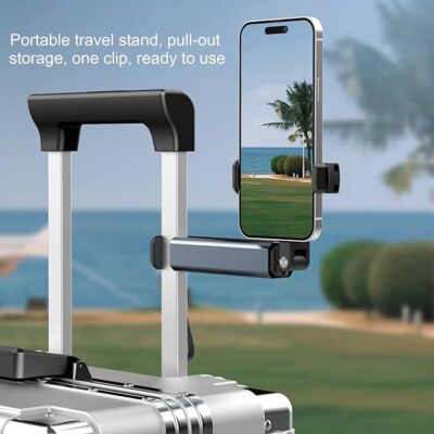 Phone Stand & Selfie Stick Foldable Phone Stand for Desk 360 Degree Rotation Compact Adjustable Cell Phone Holder Phone Mount Pocket Size Travel Essential Grey