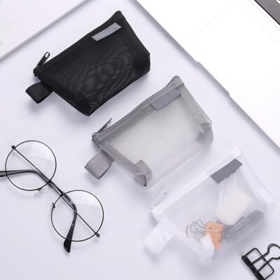 3-Pack Portable Square Mesh Storage Bags, Zippered Cosmetic Bags, Small Square Mesh Coin Purse Travel Storage Carry Pouches