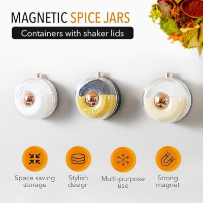 Magnetic Spice Jars for Refrigerator, Set of 12 Spice Rack Jars and Tins with Shaker Lids