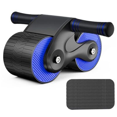 Silent Rebound Abs Wheel Roller with Knee Pad, Automatic Springback, Non-Slip Handles, Home Workout Equipment with Phone Holder for Improved Fitness & Back Relief