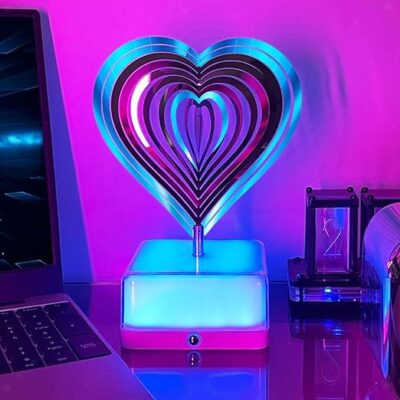 New Creative 3D Spinner Table Lamp 3 Colors/16 Colors Dimmable Night Light Unique Aesthetic Room Bedside Lamp Gift for Birthday Holiday Valentine Housewarming (Heart Shaped)