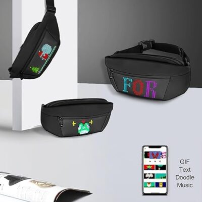 Led Sling Bag, Unisex Programmable Screen LED Display Fanny Pack Waterproof Adjustable Shoulder Strap App Control Led Crossbody Bag for Gift, Party, Festival, Outdoor