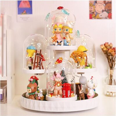 Collection Case, 360° Rotating Figure Case, Doll Case Hobby Storage Case Separate Clear Panel Cabinet 3 Height Stand with Lighting
