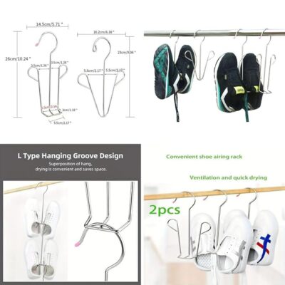 Hanging Storage Bag Metal Shoe Rack Metal Coat Hanger Sneaker Hanger Sneaker Storage Rack Hanging Shoes Dryer Slipper Rack Drying Rack Shoe Hook Shoes Hanger(3pcs)