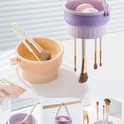 Silicone Makeup Brush Cleaner Bowl, 2 in 1 Cosmetic Brush Cleaning Mat & Makeup Brush Drying Holder,Multifunctional Makeup Brush Washing