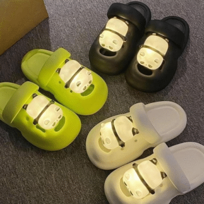 Cartoon Panda Slippers with LED Lights,Light Up Slippers EVA Beach Pool Sandals Summer Home Slippers,Women Men Slide Sandals,Couple Home Shoes for Indoor and Outdoor