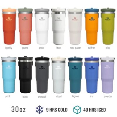 Stanley The IceFlow 675804 Flip Straw Cup Made of High-Quality 18/8 Stainless Steel, Colour: Iris, Capacity: 0.89 L, Size: Diameter 9 x 24.5 cm
