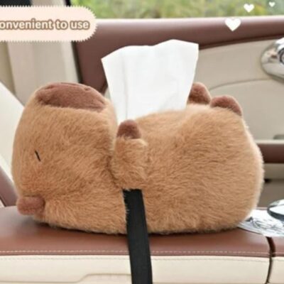 1pc Cute Capybara Plush Car Pillow Rearview Mirror Tissue Box, Napkin Holder for Car, Headrest Pillow, Car Paper Dispenser, Cute Animal Design with Easy Installation Buckle, Light Brown