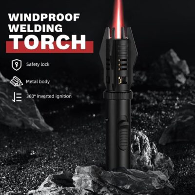 Jet Flame| Metal Body Camping| Windproof| Torch Bright Fire with Safety Lock and Adjustable Red/Blue Flame Refillable Butane Gas