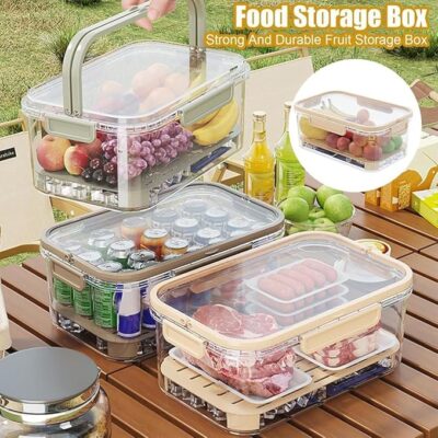 Plastic Fridge Storage Boxes, Fridge Organizer Case With Removable Drain Plate Stackable Fridge Storage Containers Keep Fresh For Storing Fish, Meat, Vegetables-1PC
