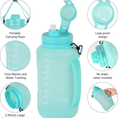 Collapsible Water Bottles, 2L/64OZ Travel Water Bottle with Straw, Leakproof Large Water Bottle for Travel Outdoor Sports Runing Fitness Yoga (Snow Cyan)